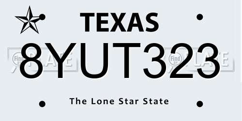 8YUT323 Texas License Plate