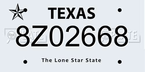8Z02668 Texas License Plate
