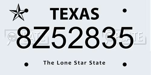 8Z52835 Texas License Plate