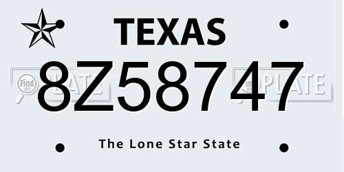 8Z58747 Texas License Plate