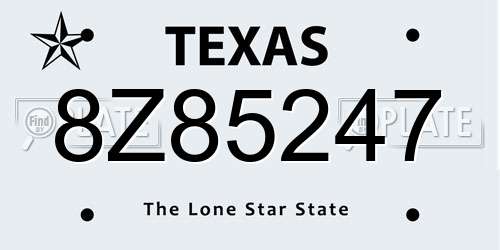 8Z85247 Texas License Plate