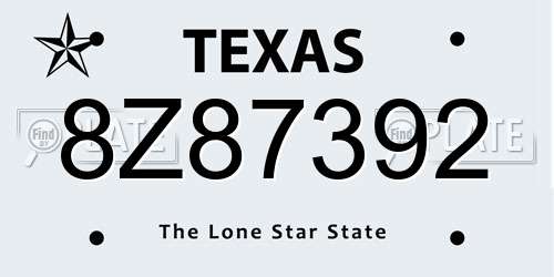 8Z87392 Texas License Plate