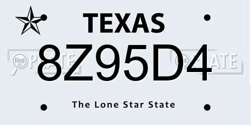 8Z95D4 Texas License Plate