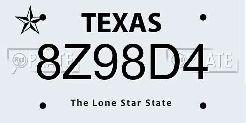 8Z98D4 Texas License Plate