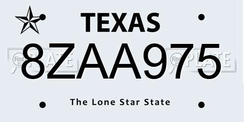 8ZAA975 Texas License Plate