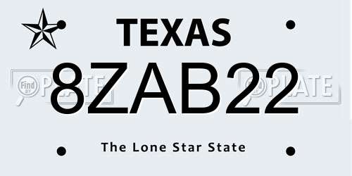 8ZAB22 Texas License Plate