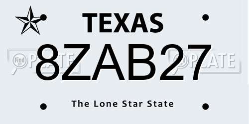 8ZAB27 Texas License Plate