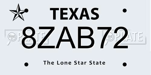 8ZAB72 Texas License Plate