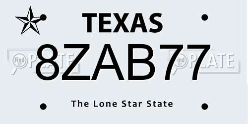 8ZAB77 Texas License Plate