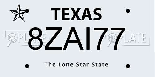 8ZAI77 Texas License Plate
