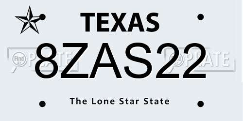 8ZAS22 Texas License Plate