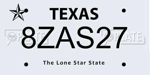 8ZAS27 Texas License Plate