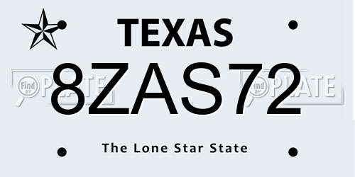 8ZAS72 Texas License Plate