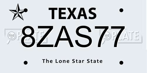 8ZAS77 Texas License Plate