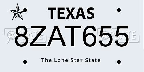 8ZAT655 Texas License Plate