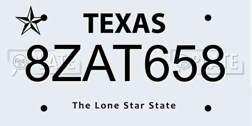 8ZAT658 Texas License Plate
