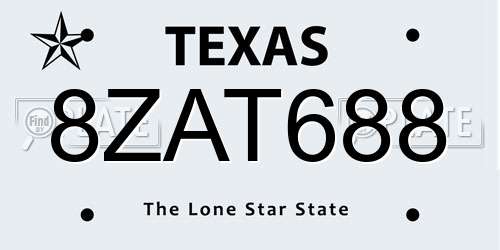 8ZAT688 Texas License Plate