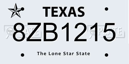 8ZB1215 Texas License Plate