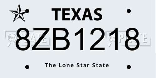 8ZB1218 Texas License Plate