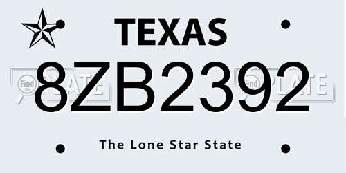 8ZB2392 Texas License Plate