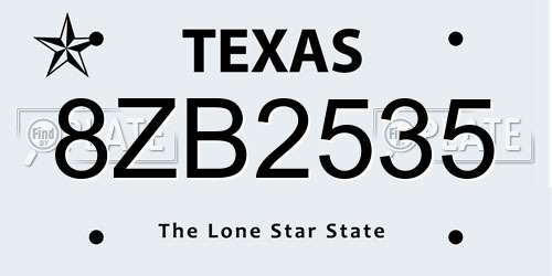 8ZB2535 Texas License Plate