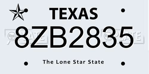 8ZB2835 Texas License Plate