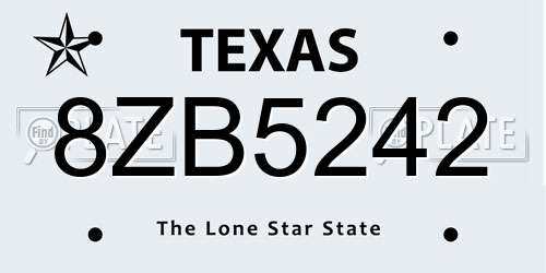 8ZB5242 Texas License Plate