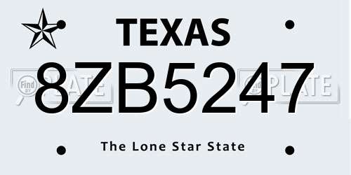 8ZB5247 Texas License Plate