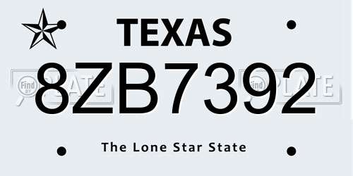 8ZB7392 Texas License Plate