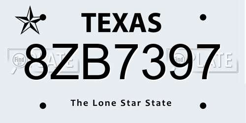 8ZB7397 Texas License Plate