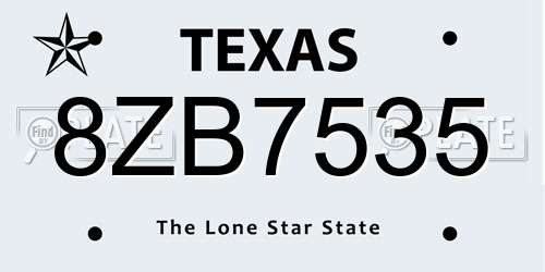 8ZB7535 Texas License Plate