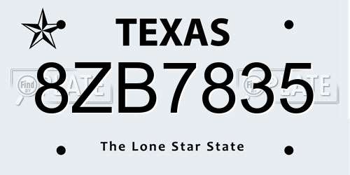 8ZB7835 Texas License Plate