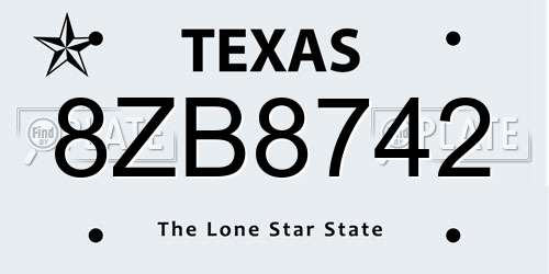 8ZB8742 Texas License Plate