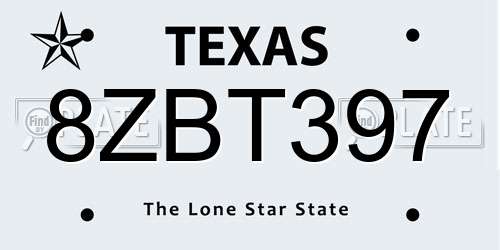 8ZBT397 Texas License Plate