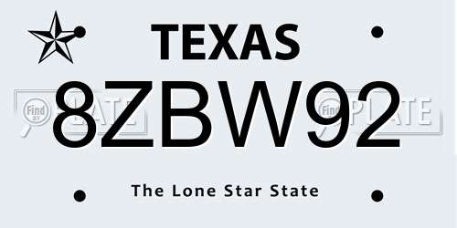 8ZBW92 Texas License Plate