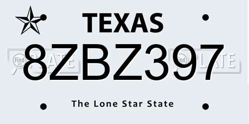 8ZBZ397 Texas License Plate