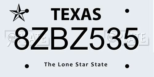 8ZBZ535 Texas License Plate