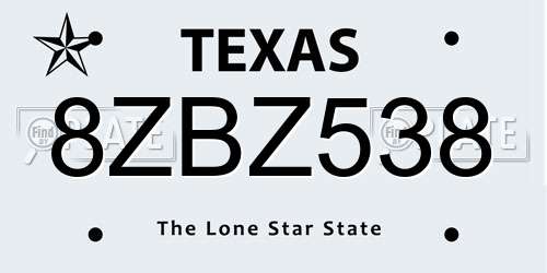 8ZBZ538 Texas License Plate