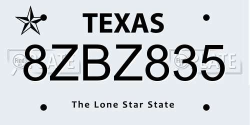 8ZBZ835 Texas License Plate