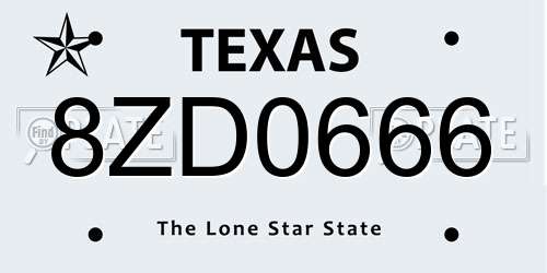 8ZD0666 Texas License Plate