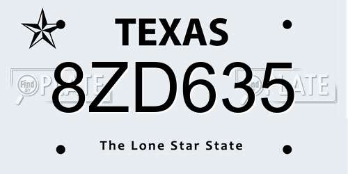 8ZD635 Texas License Plate