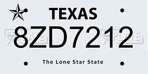 8ZD7212 Texas License Plate