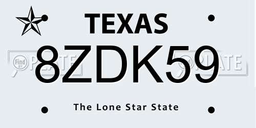 8ZDK59 Texas License Plate