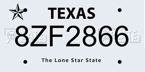 8ZF2866 Texas License Plate