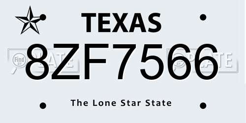 8ZF7566 Texas License Plate