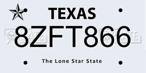 8ZFT866 Texas License Plate