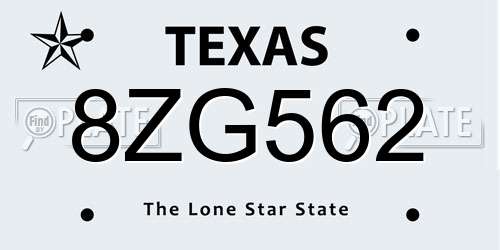 8ZG562 Texas License Plate