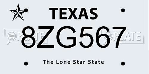 8ZG567 Texas License Plate