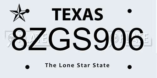 8ZGS906 Texas License Plate