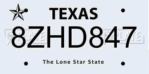 8ZHD847 Texas License Plate
